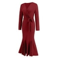 thumbnail image 6 of UPPADA Womens Cocktail Dress Long Sleeve Wedding Guest Dress Side Slit Gown Formal Swing Dress High Waist Party Prom Gown Cocktail Dress, 6 of 8