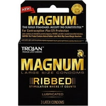 Trojan Magnum Ribbed, Lubricated Latex - 3 ct, Pack of 4