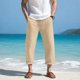 thumbnail image 1 of Pantalones largos para hombre, casuales, de moda, para vacaciones, con bolsillo, cintura elástica lisa, pantalones cortos para hombre., 1 of 6