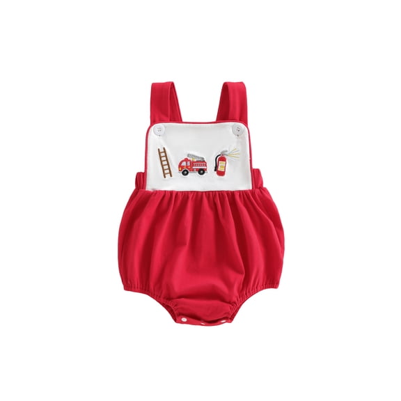 BemeyourBBs Newborn Baby Boy Girl Summer Clothes Firefighter Police Outfit Bubble Romper Overalls Loose Fit Firefighting Embroidered Sleeveless Infant Jumpsuit Bodysuit Playsuit