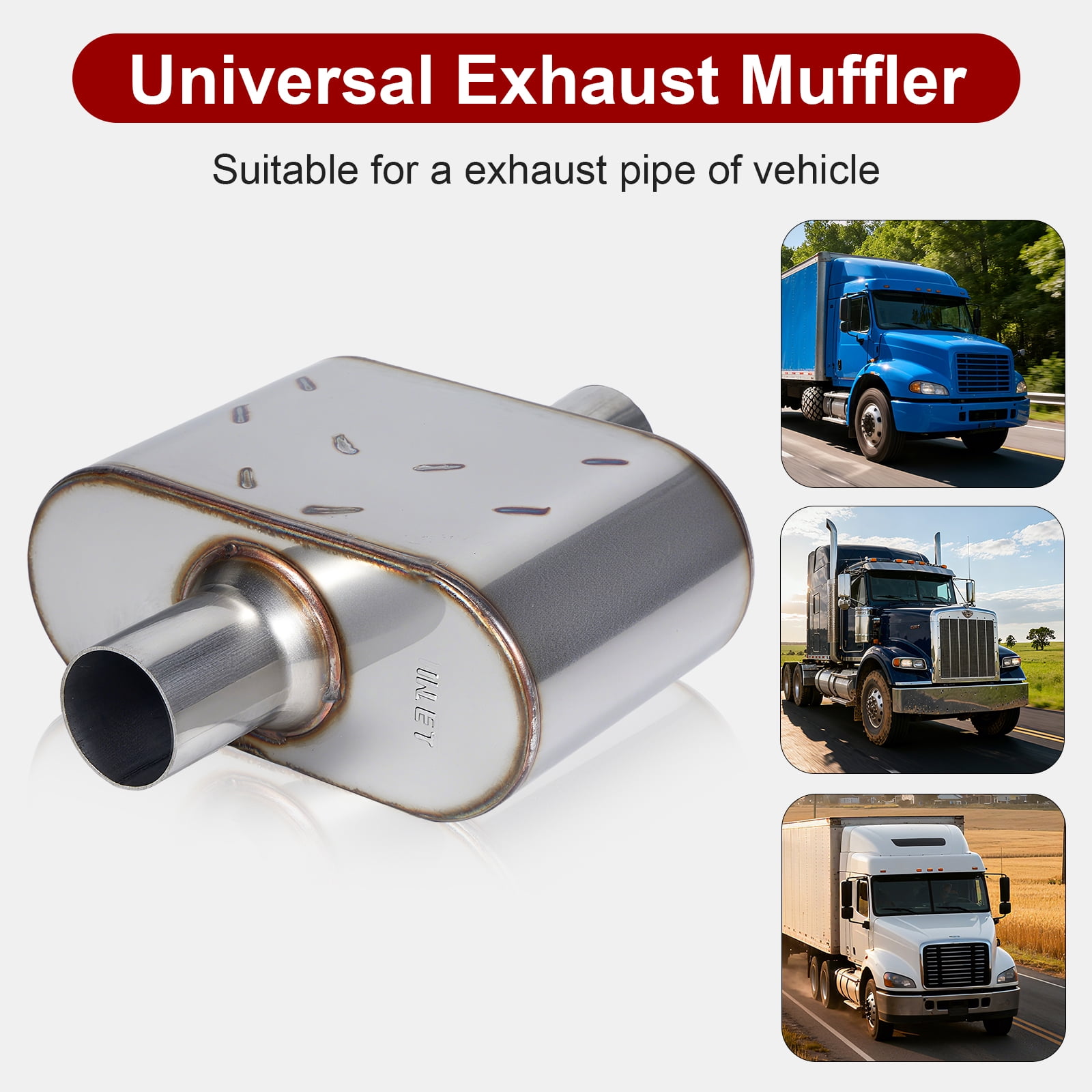 Universal Exhaust Muffler, Single Chamber Performance Muffler for Cars Trucks, Stainless Steel, 3" Inlet/Outlet, Overall Length 13"