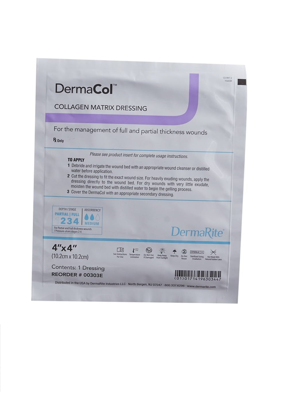 Dermacol Collagen Matrix Dressing, 4 x 4 Inch, Sterile, 10 Count