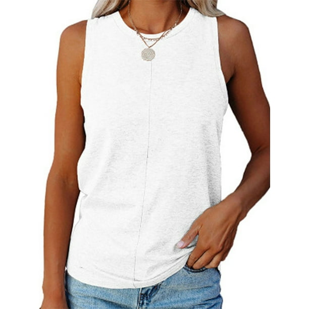 Colisha Summer Sleeveless T Women Tank Tops Fashion Loose Baggy T-shirt Ladies Women Round Neck Tunic Blouse Tee - Walmart.com