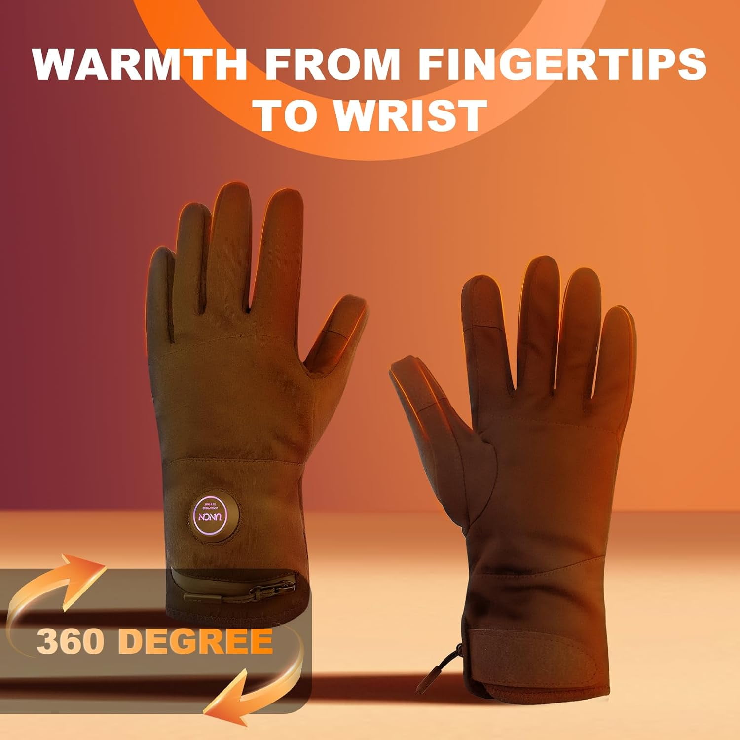 Uncn Men Women Rechargeable Heated Gloves - 3 Heating Zones USB Charging Full Finger Gloves, Cotton Blend Sporty Ski Gloves Winter Warmth,M