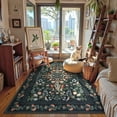 thumbnail image 4 of Moynesa 5'x7' Floral Area Rugs for Living Room, Washable Vintage Botanical Rugs for Bedroom, Soft Non Slip Cottagecore Flower Accent Carpet for Dining Room Dorm Apartmen, Black, 4 of 8