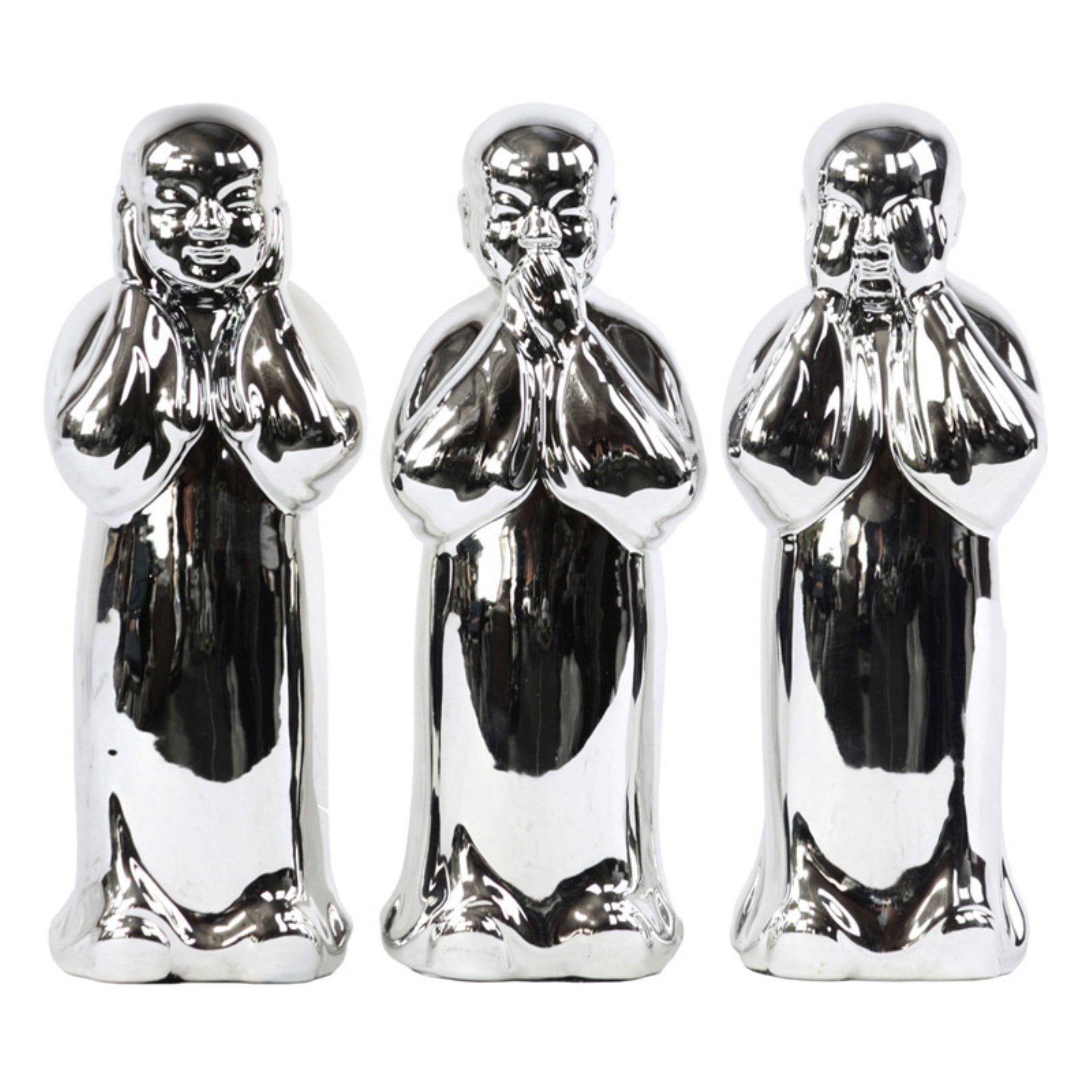 Urban Trends Porcelain Standing Monk Figurine Polished Chrome Silver