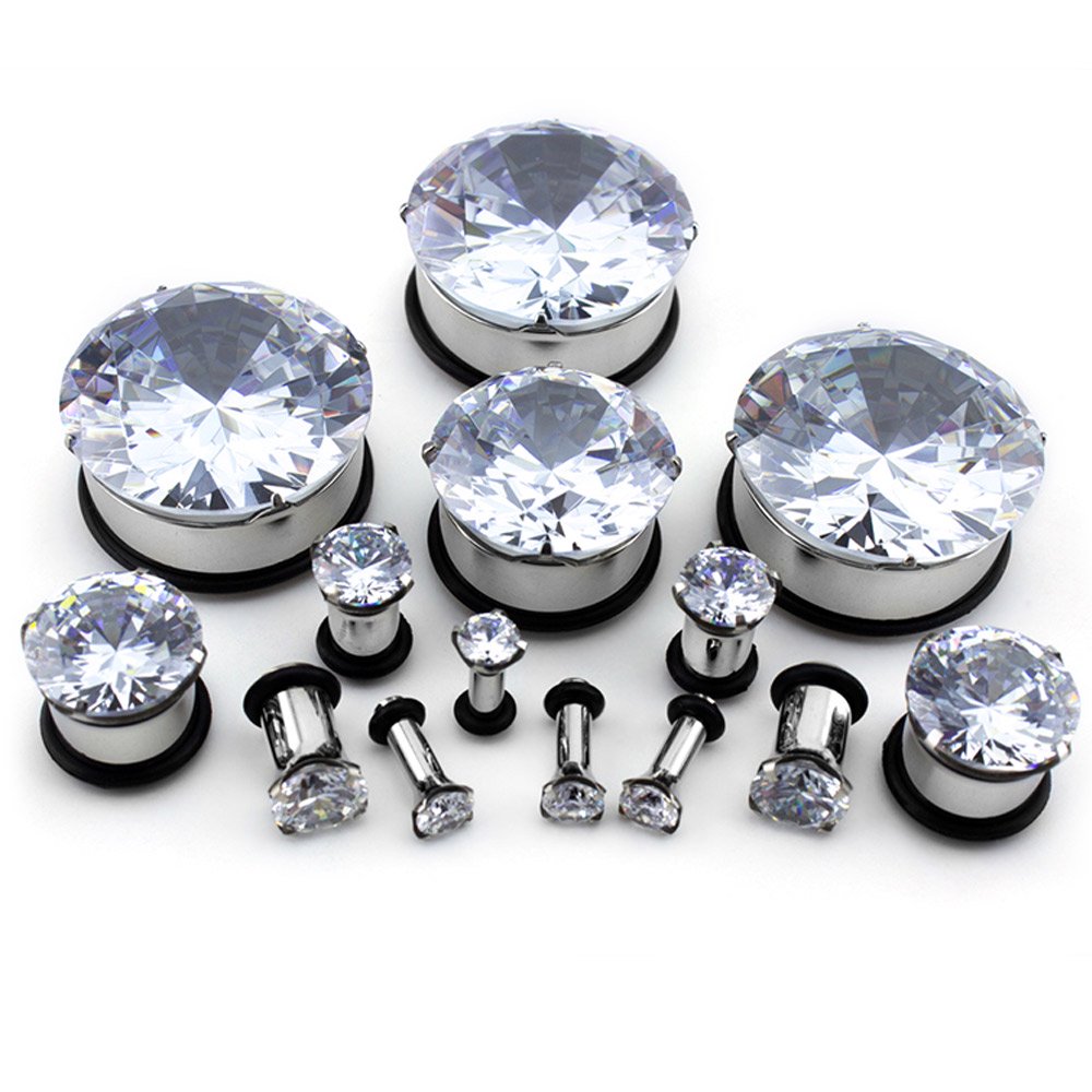 Urban Body Jewelry 0 Gauge (0G 8mm) CZ Diamond Hallow Plugs