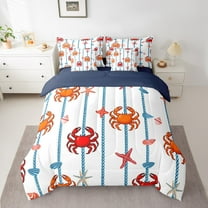 Erosebridal Cartoon Crab Bed in a Bag Queen size, Cartoon Starfish Bed Set, Geometric Stripe Decor, Reversible 7pcs