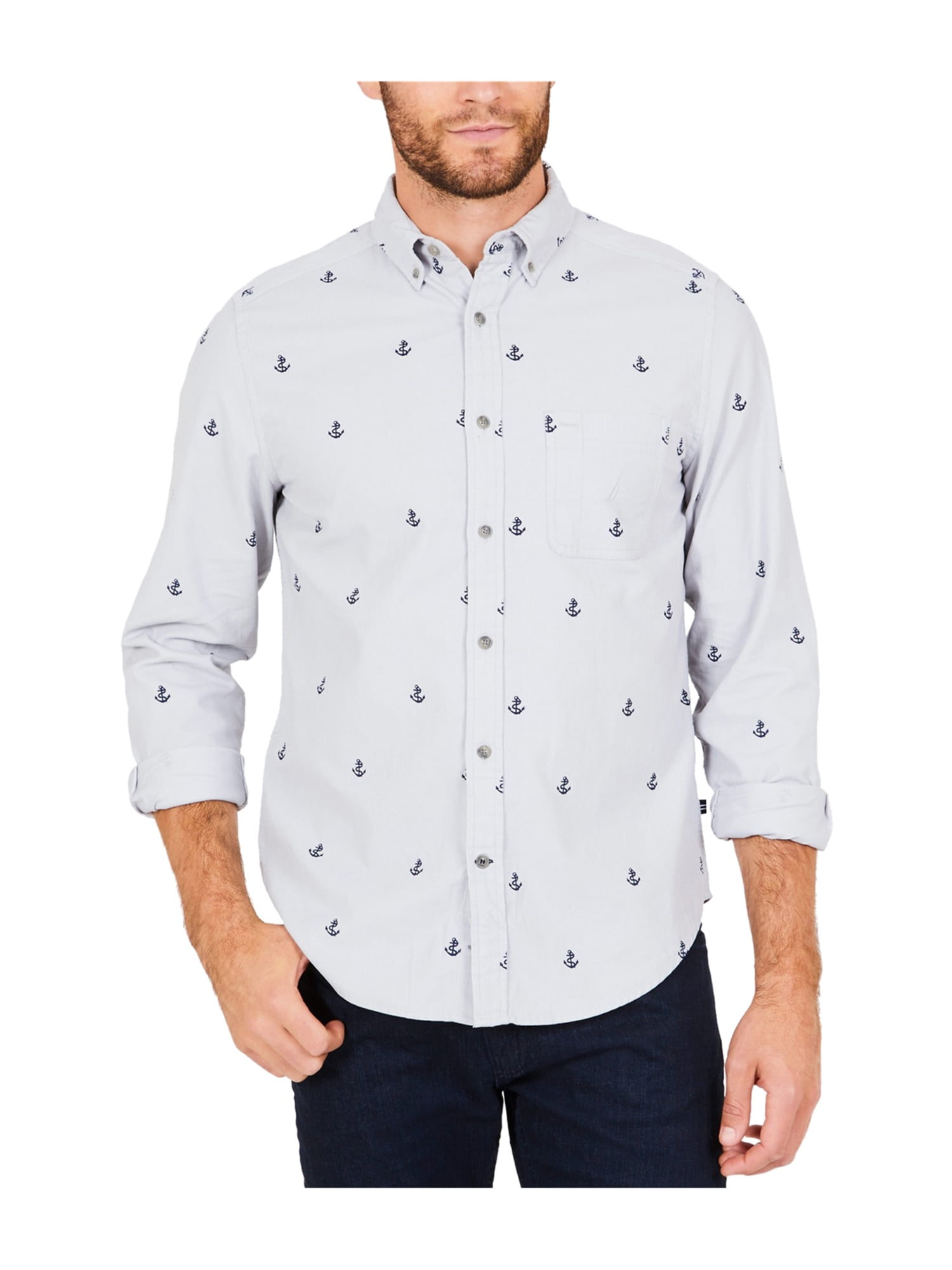Nautica Mens Anchor Print Button Up 