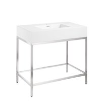 ANZZI Ventura 36 in. Console Sink in Brushed Nickel with Matte White Counter Top