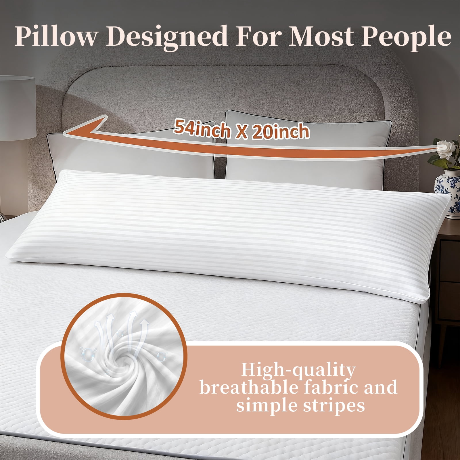 COOKEY Long Pillow 20"x54" Full Body Pillows for Adults, Soft Satin Stripe Cover, Supports Spine Alignment for Side Sleepers, Body Pillow for Pregnancy & Sciatica Relief