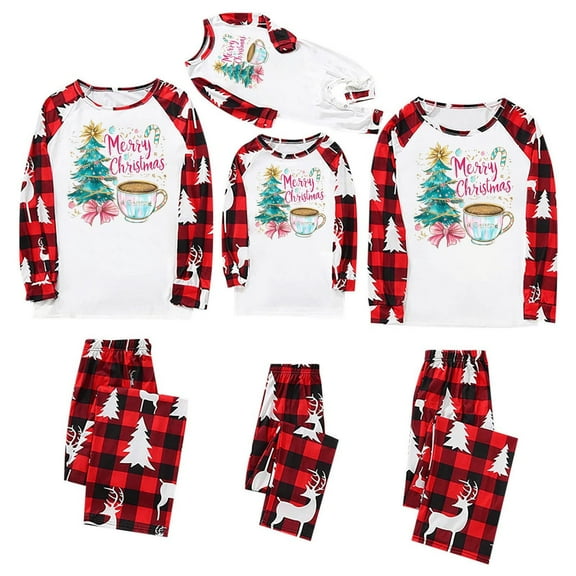 Christmas Family Pajamas Matching Sets Cute 2 Piece Xmas Pjs Holiday Long Sleeve Tops and Bottoms Fashion Crewneck Sleepwear Comfy Loungewear for Adults