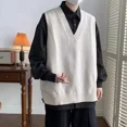 thumbnail image 3 of Chaleco de cuello en V, chalecos de punto de color sólido para hombres, ajuste holgado, nuevo en ropa de calle de cachemira, suéter de estilo coreano para hombre, otoño e invierno, 3 of 4