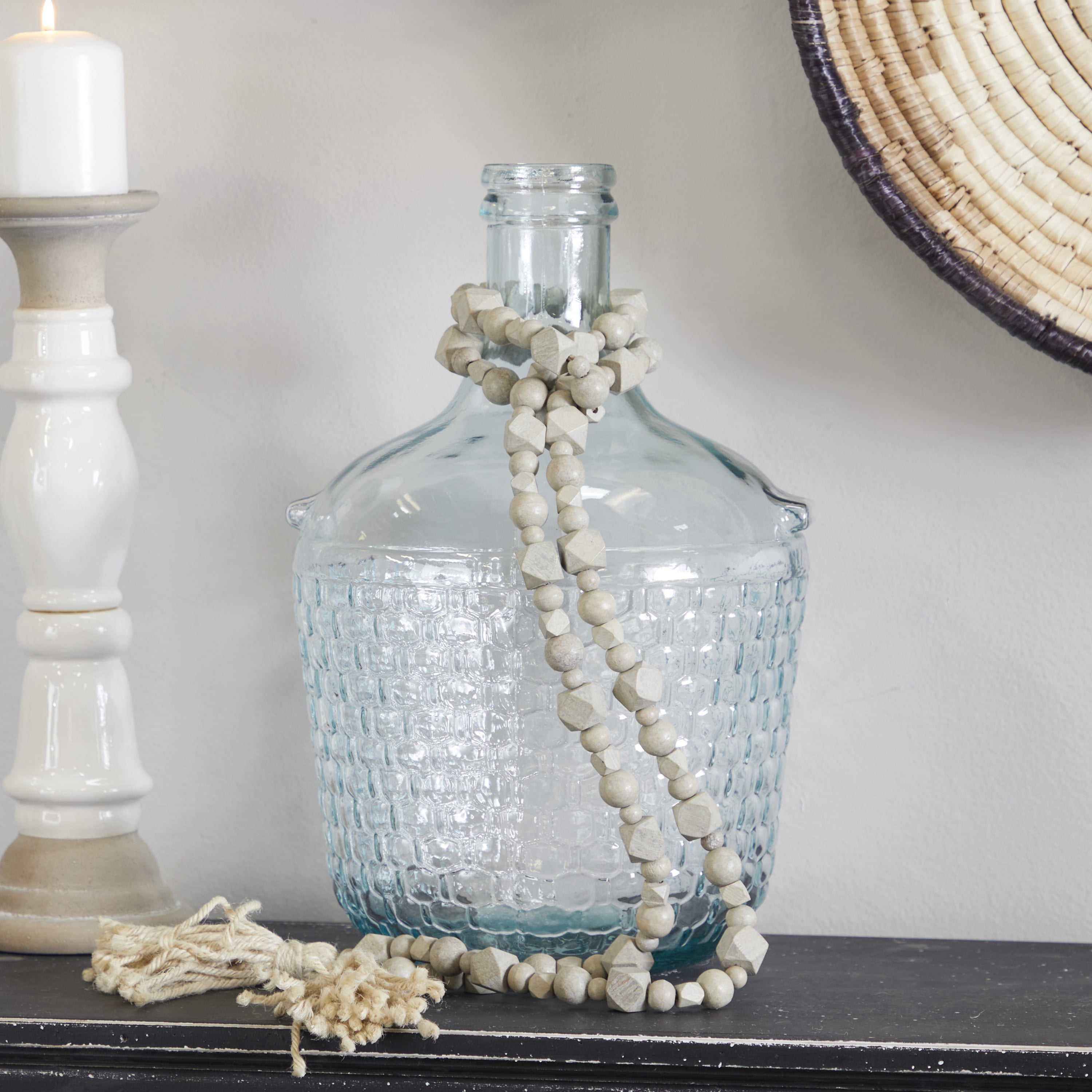 DecMode Gray Wood Bohemian Garland Décor with Geometric Bead Details and Cream Cotton Tassel, 81"L