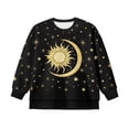 thumbnail image 4 of Xoenoiee Sun Moon Star Print Girls Sweatshirt Lightweight Crewneck Pullover Long Sleeve Top Shirts with Side Slits for Running Hiking Workout, 11-12 Years, 4 of 7