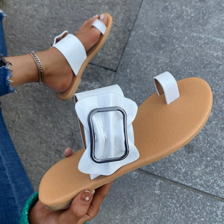 

Sandals Women Women S Fashion Casual Ring Toe Flat With Outdoor Slides Slippers Shoes Womens Sandals Pu White 40