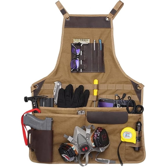 VIPERADE Work Tool Apron for Men and Women, Torso Length with 9 Tool Pockets, Durable Canvas Apron, DIY Enthusiasts, Gifts for Men for Christmas, Tan