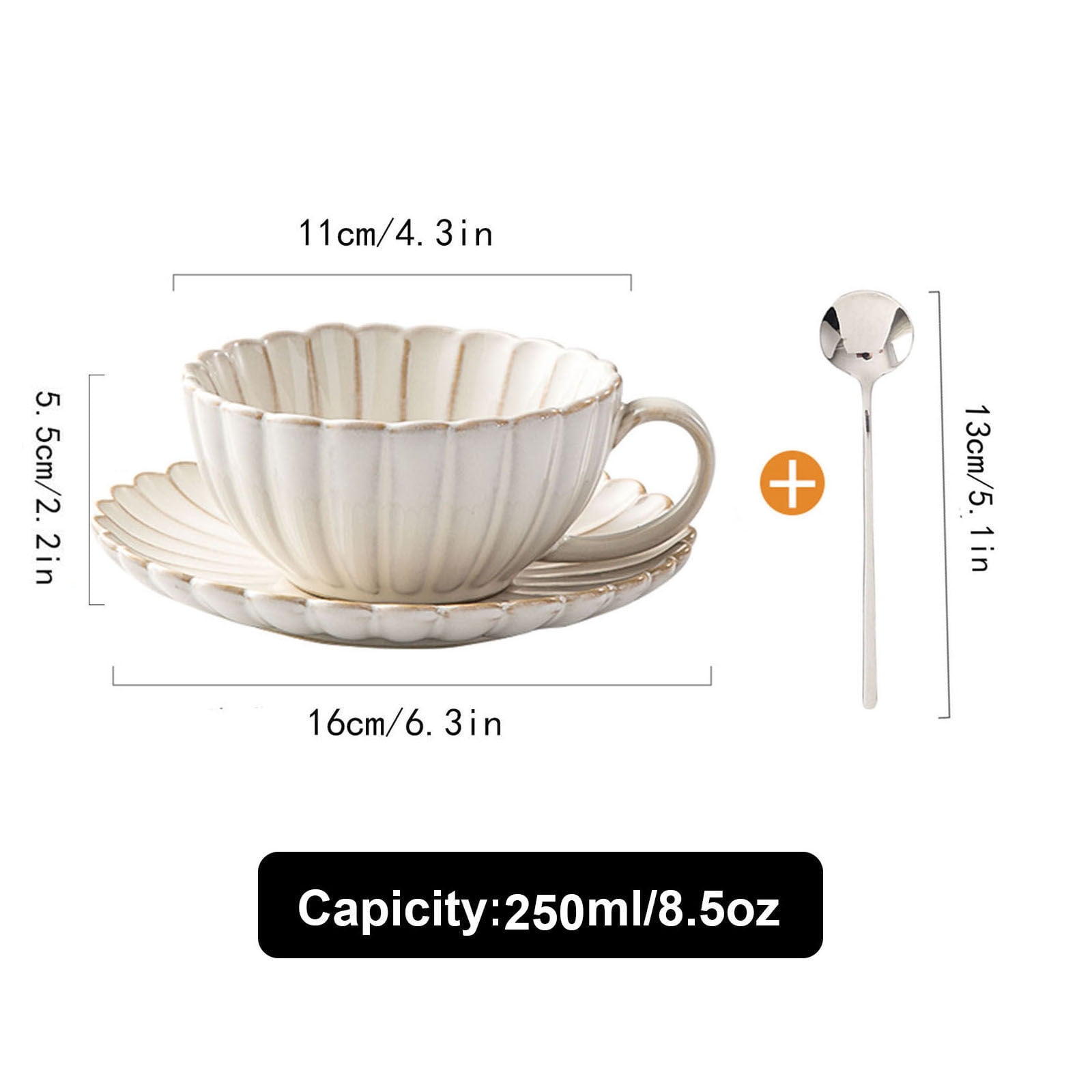 SIELUNO White Porcelain Espresso Coffee Cup,Ceramic Cup With Spoon And Saucer For Afternoon Tea 250ml/8.8oz