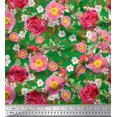 thumbnail image 1 of Soimoi Rayon Fabric Leaves,Clematis & Rose Floral Print Sewing Fabric Yard 56 Inch Wide, 1 of 1
