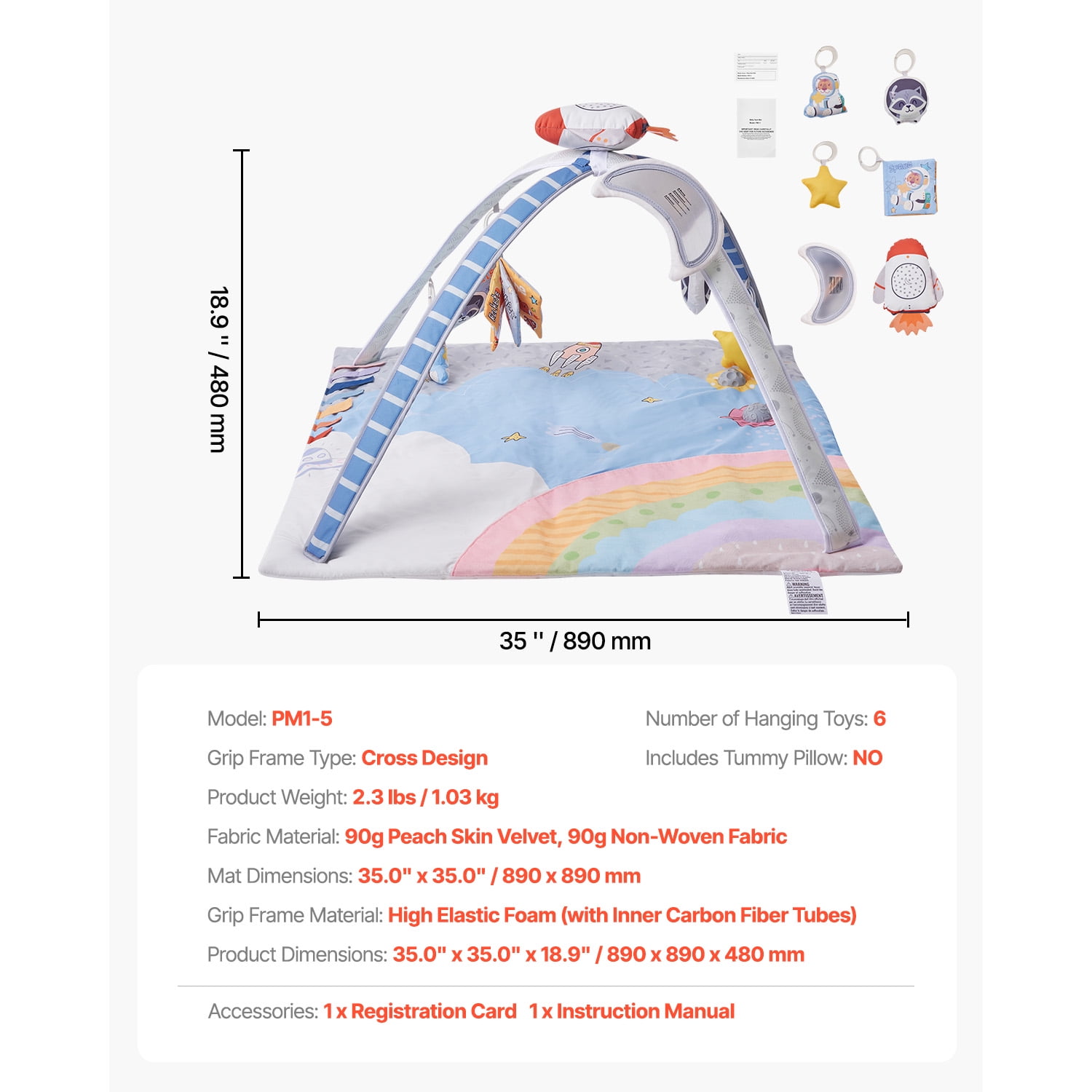 KFFKFF Infant Play Mat, Belly Time Mat with Half a Dozen Interactive Toys, Infant Activity Mat with Illuminated Melodic Spaceship Toy for Newborns Aged 0-18 Months, Essential Present