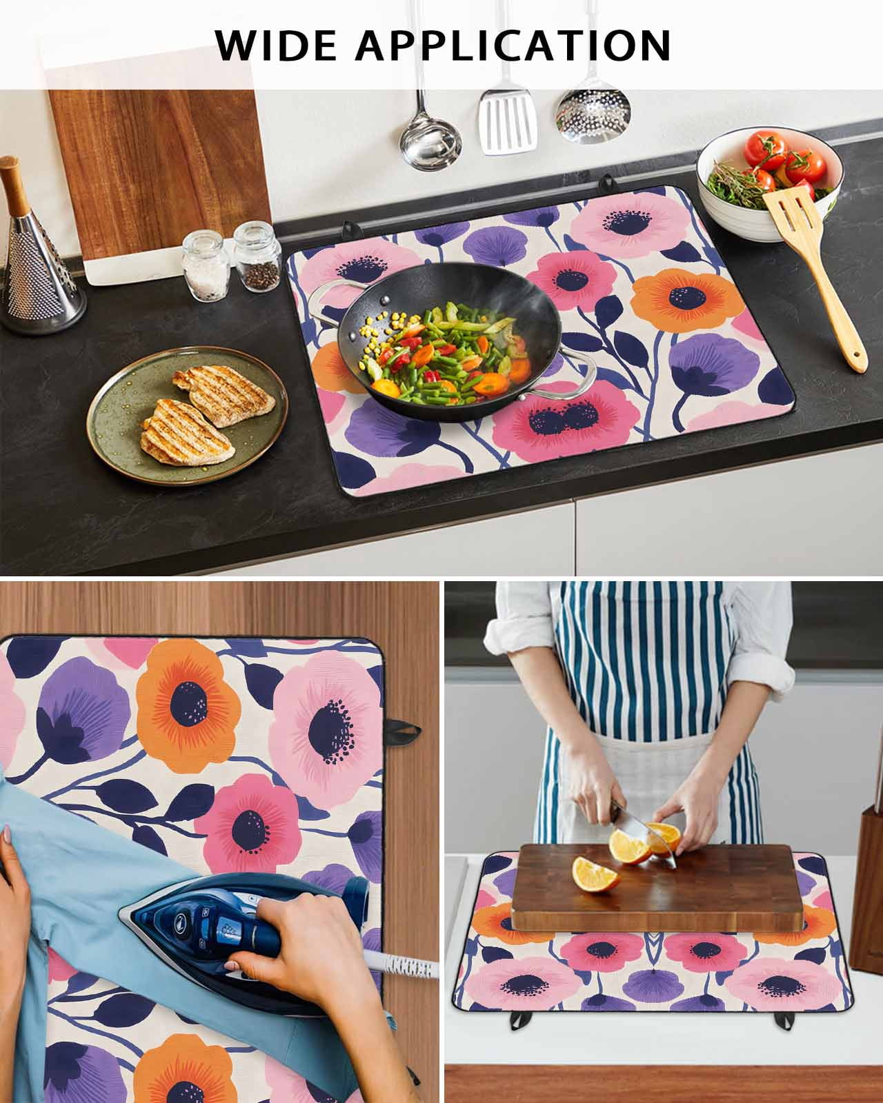 nqOlkjepod Large Induction Cooktop Protector Mat 36"x21", Pink Spring Floral Stove Top Covers for Electric Stove, Farmhouse Flower Modern Abstract Art Stove Burner Cover Mats, Glass Top Stove Cover