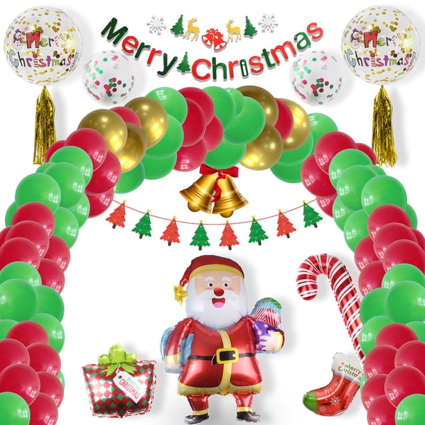 Kit con forma de arco de globos navideños, 107 unidades, confeti de lámina de látex