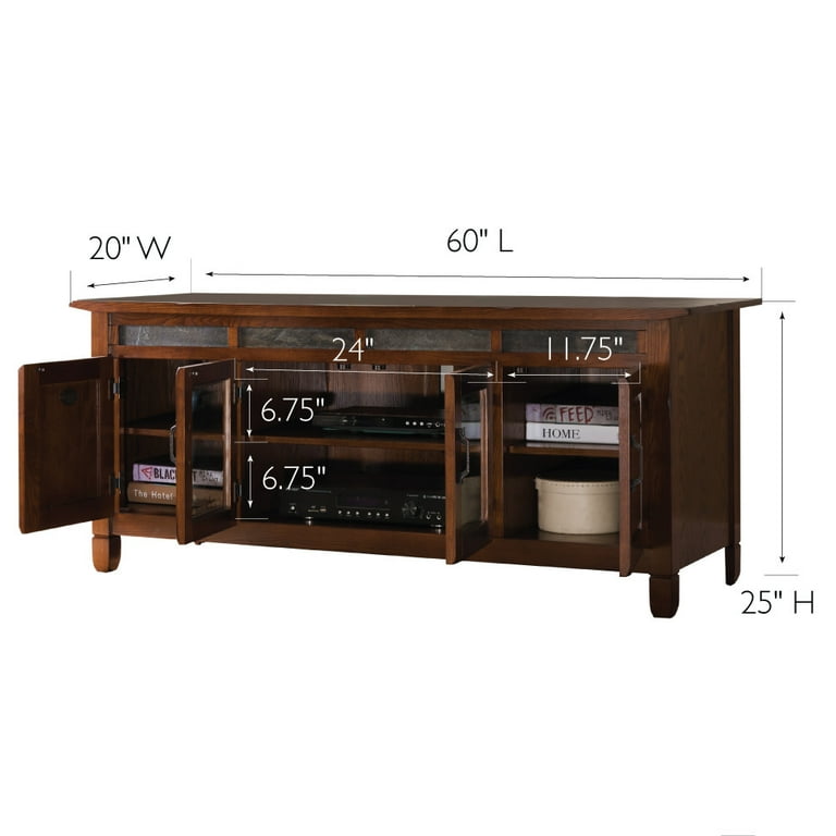 Leick Home 89360 Rustic Oak TV Stand with Slate Tiles, Storage for
