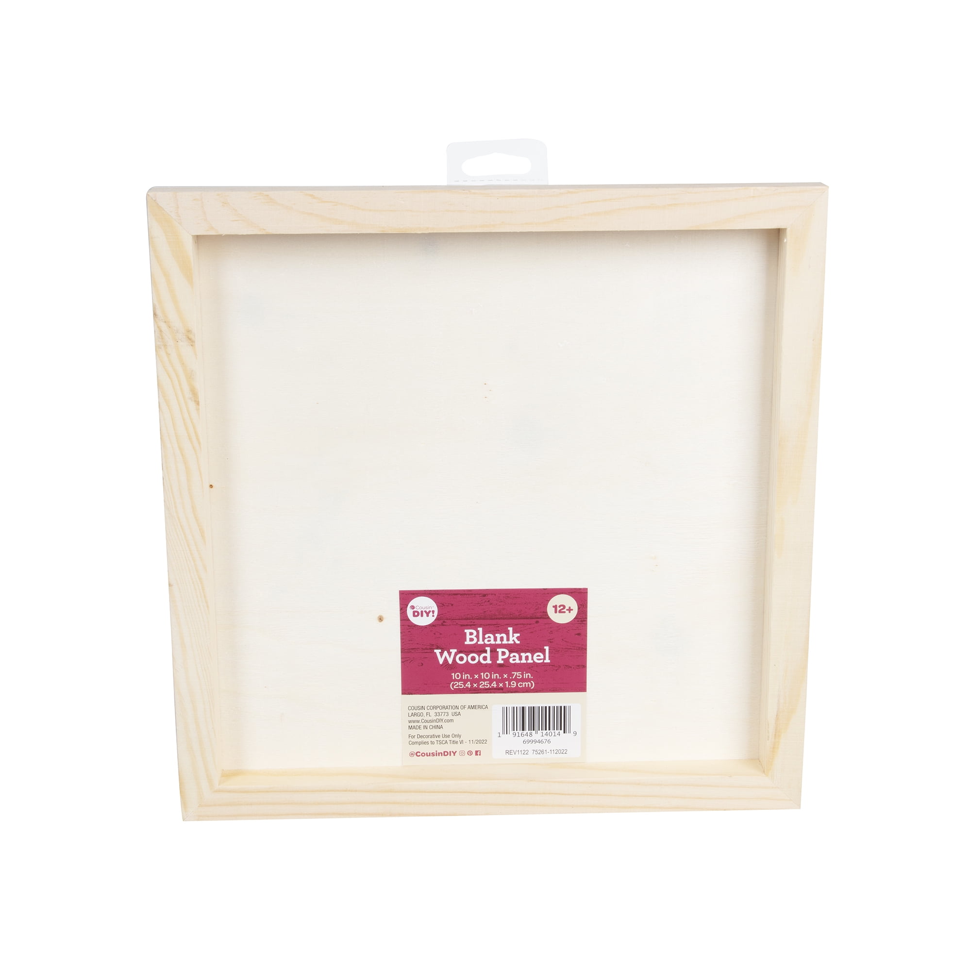 Cousin DIY Unpainted Square Wood Panel, 10" X 10" x .75"