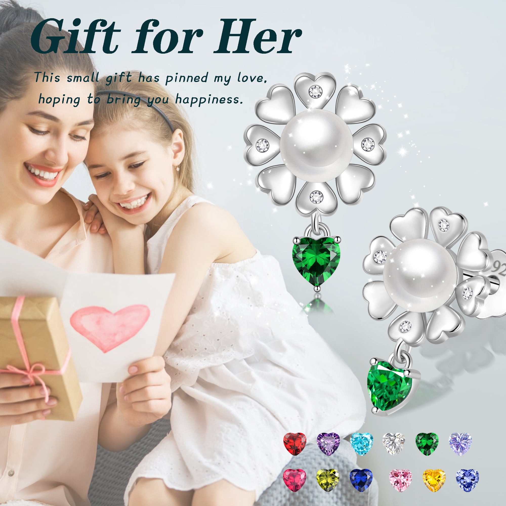 Fasjewly Flower Natural Pearl Earrings,925 Sterling Silver Heart Birthstone Stud Earrings Birthday Anniversary Christmas Jewelry Gifts for Women / Wife / Lovers