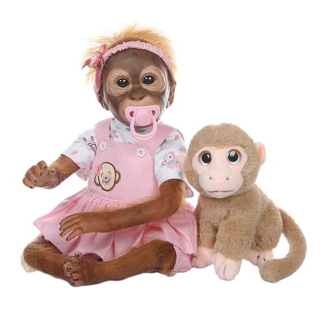 Muñeca bebé de 21 pulgadas, mono, vestido rosa, detalle, muñecas Reborn pintadas, regalo para niños Zulema Reborn Monkey Dolls