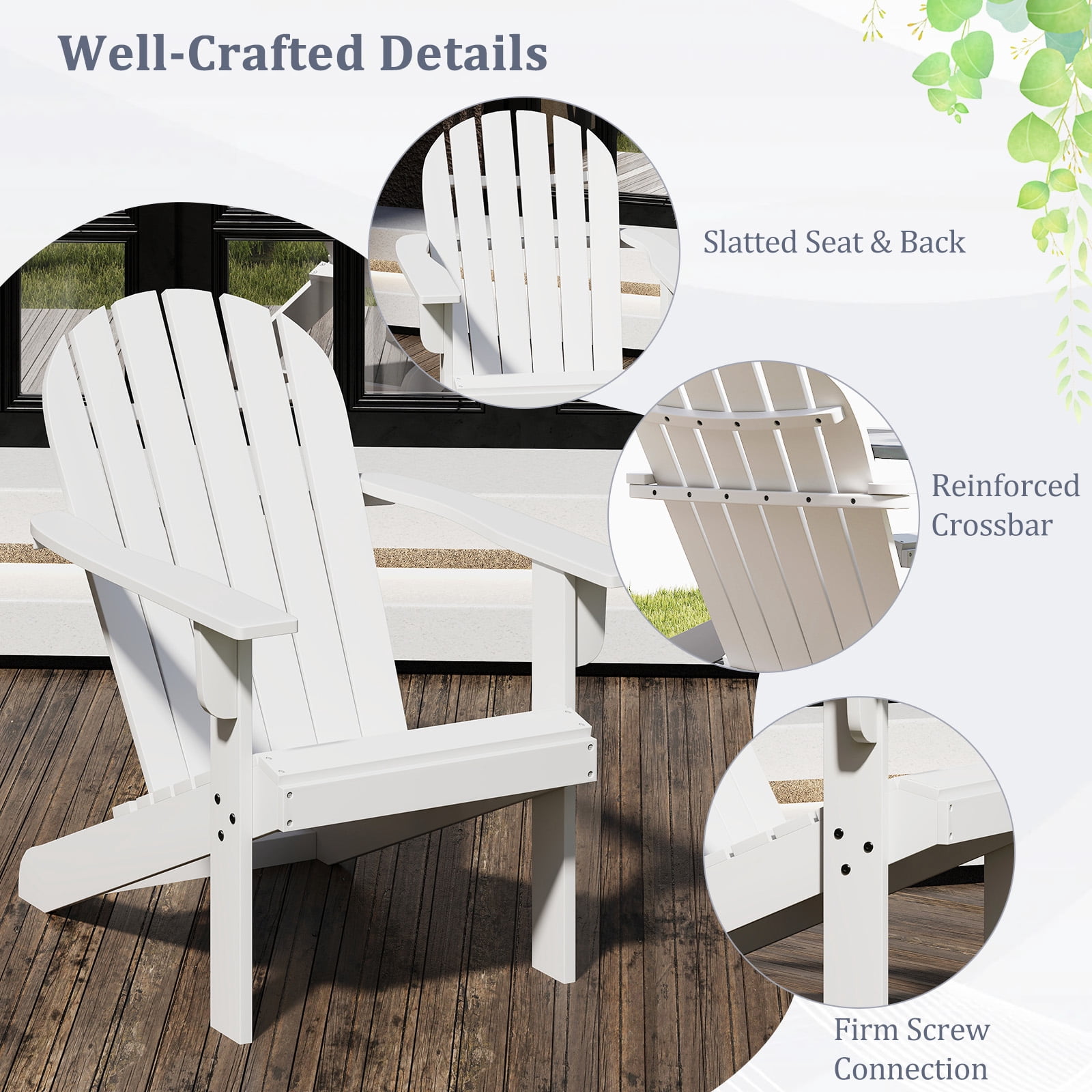 Gymax 2PCS Patio Adirondack Chair w/ Inclined Seat High Backrest & Wide Armrests White