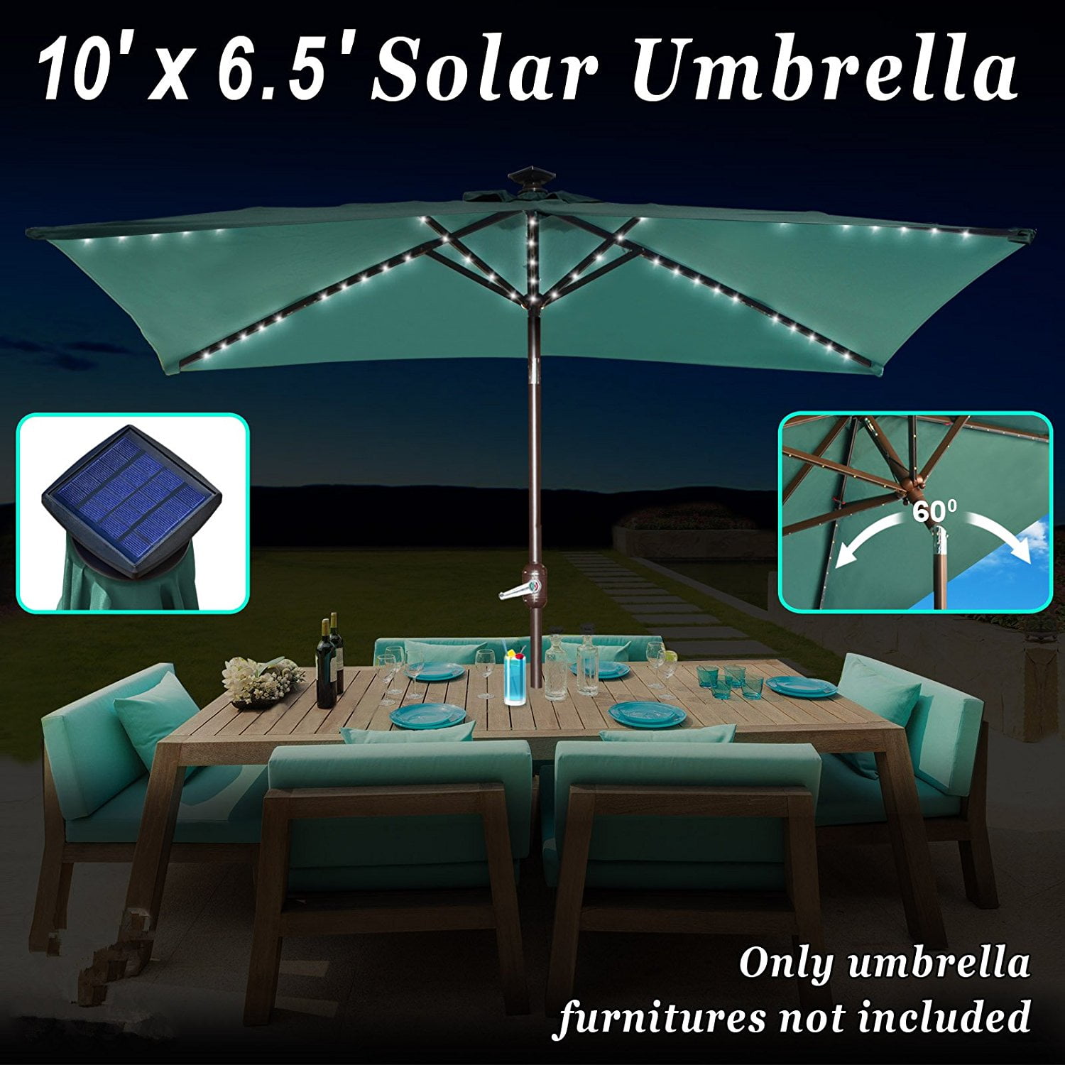 Strong Camel 10 X 6 5 Solar Patio Umbrella 80 Led Light Tilt Crank Outdoor Sunshade Rectangle Garden Balcony Green Walmart Com