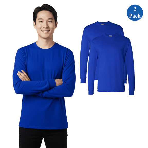 Hanes Men's Essential-T Long Sleeve T-Shirt, Crew Neck Athletic Royal Color Printable Tee 2-Pack S