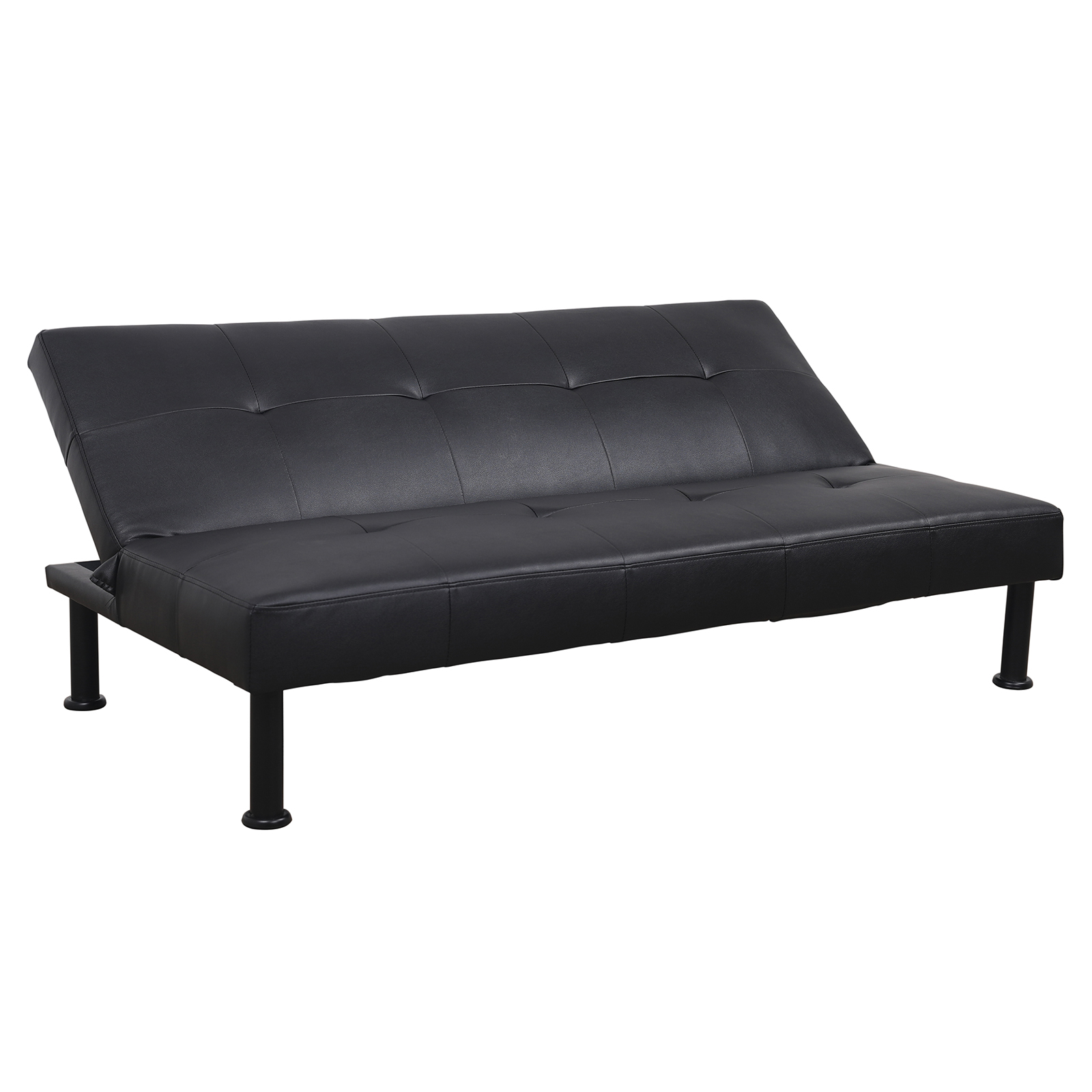Aukfa Studio Futon Convertible Sofa Bed, Tufted Back, Leather, Black