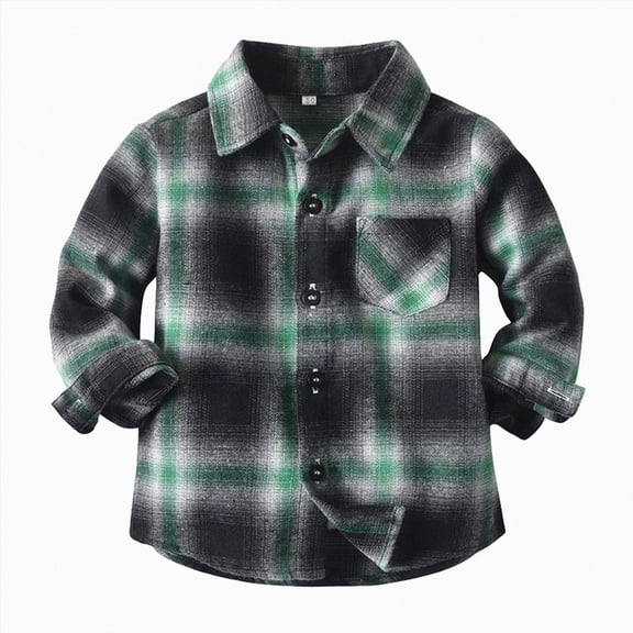 CAUYDY Kids Toddler Flannel Shirt Jacket Plaid Long Sleeve Lapel Button Down Shacket Baby Boy First Birthday Shirt Long Sleeve(L101-Green,12-18 M)