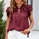 thumbnail image 3 of Blusa de manga con volantes en capas para mujer, camisa elegante con cuello en V, holgada, con cordón, para citas, 3 of 6