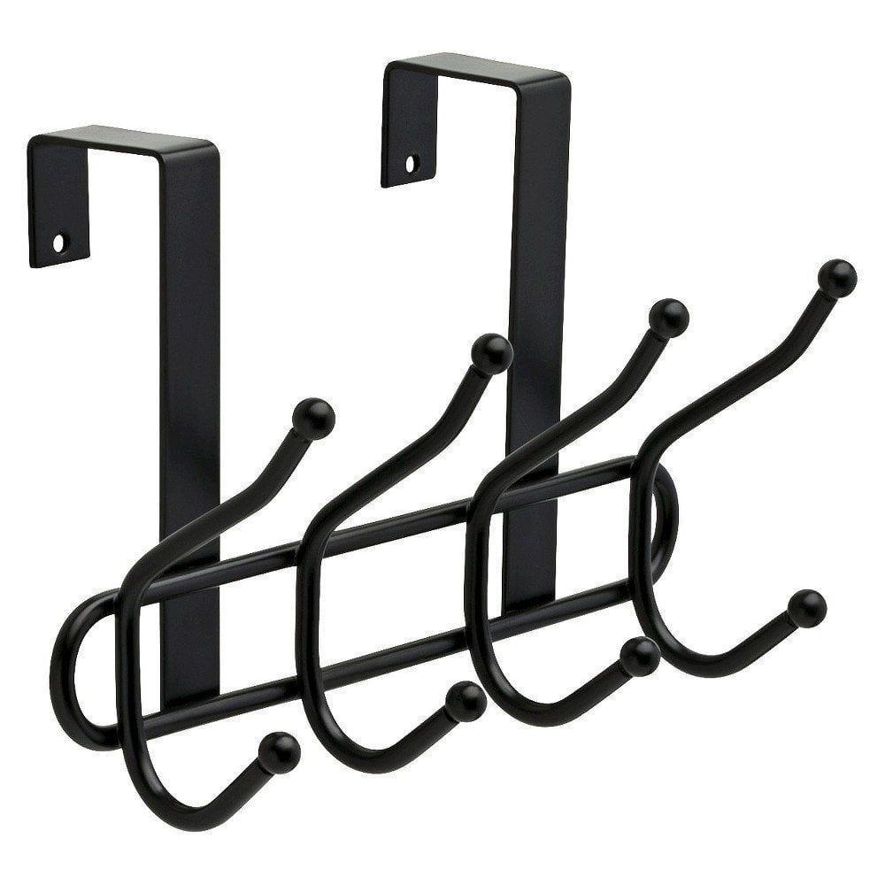 GreenCo Steel Quad Over the Door Hook, 4 Hooks Black