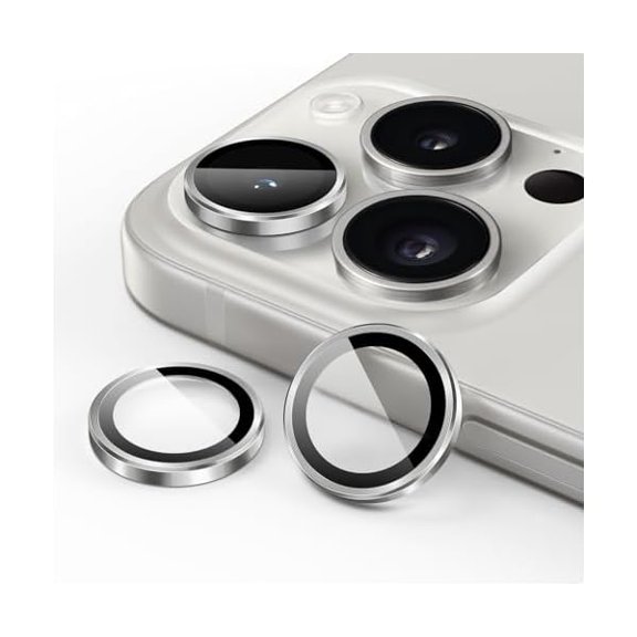 Camera Lens Protector for iPhone 15 Pro 6.1-Inch and iPhone 15 Pro Max 6.7-Inch, 9H Tempered Glass Metal Individual Ring Cover, HD Clear, 1 Set (White)
