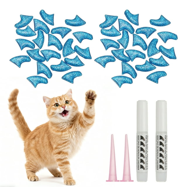 Uxcell Cat Nail Caps, Cat Claw Covers with Adhesive Glue and Applicators, Kitten Claw Caps Soft Paws, (40 Pcs, L, Crystal Blue), Intended for Pet Tips / Nail Covers / Control Paws