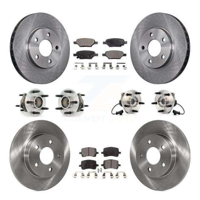 Transit Auto Front Rear Hub Bearings Assembly Disc Brake Rotors and Semi-Metallic Pads Kit (10Pc) for Car Chevrolet Malibu Pontiac G6 with 276mm Diameter Rotor - Left Right Side KBB-108812