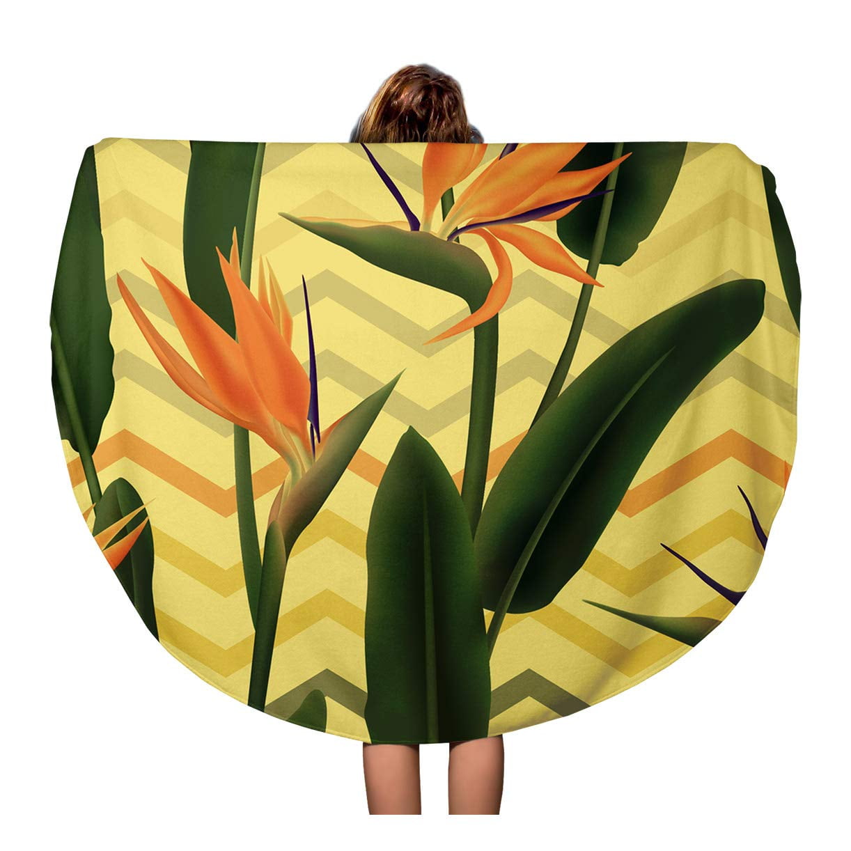 KDAGR 60 inch Round Beach Towel Blanket Strelitzia Reginae Blossom