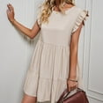 thumbnail image 7 of Teissuly Women's Solid Color Ruffle Elegant Loose Short Sleeved Round Neck Dress, 7 of 7