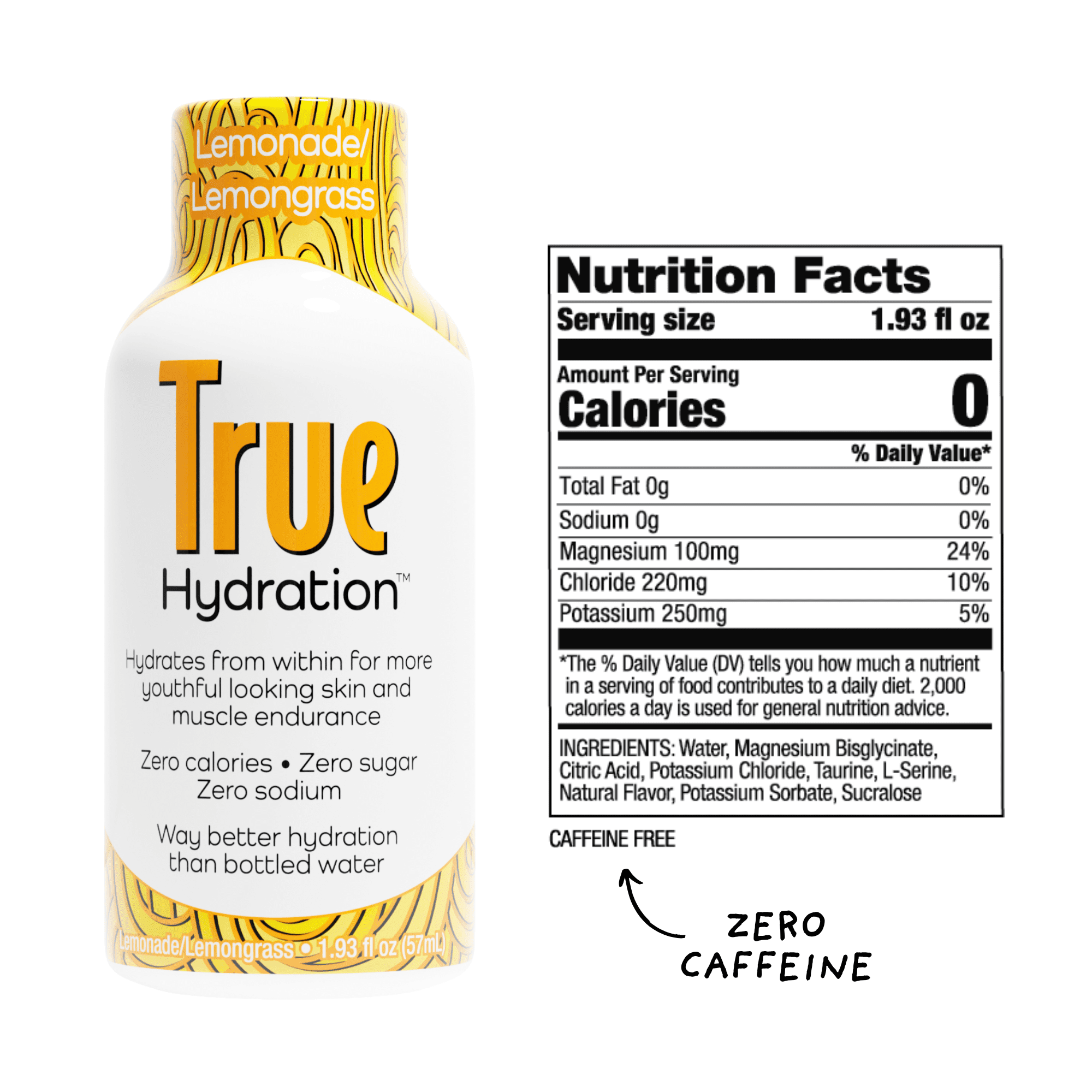True Hydration Shots Lemonade Lemongrass Water – 12 Pack of 1.93 fl oz – Electrolytes – Amino Acids – Zero Sugar – Zero Sodium – Vegan – Gluten-Free