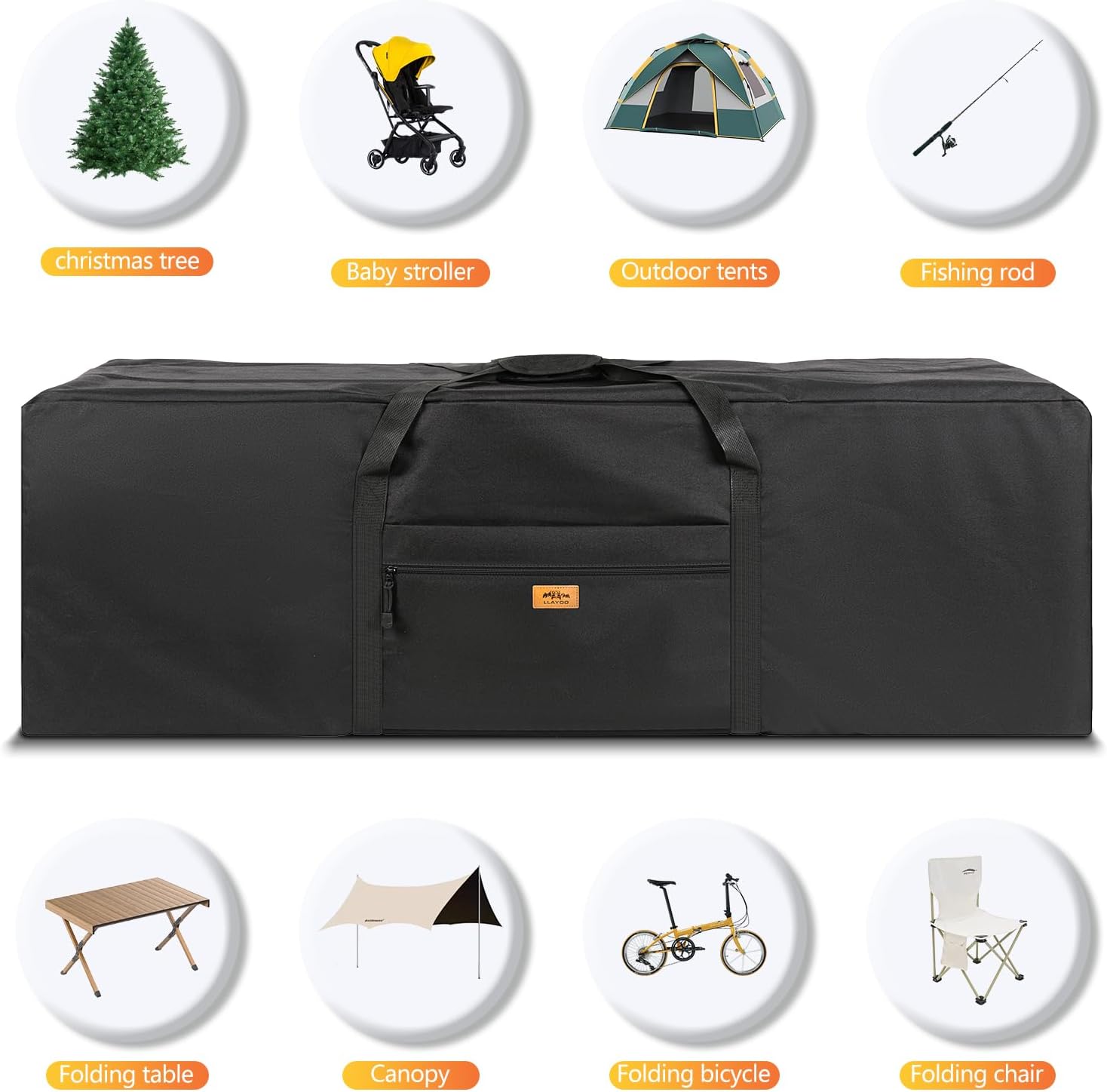 LLAYOO 45 inch Foldable Oversized Zipper Duffel Bag, Travel Outdoor Camping Bag, Sports Equipment Storage Bag, Waterproof and Scratch Resistant, Black