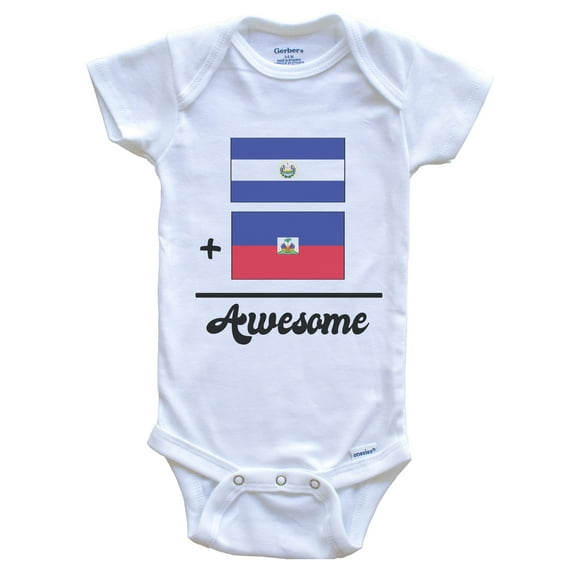 El Salvador Plus Haiti Equals Awesome Cute Salvadorian Haitian Flags Baby Bodysuit, 0-3 months white