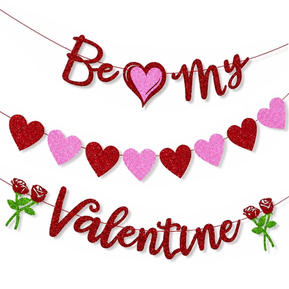 Valentines Banner Happy Valentines Party Decorations Heart Garland For Fireplace Hanging Heart Mantel Banner Be Mine Sign Paryt Supplies Set 4