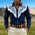 thumbnail image 2 of Western Cowboys Shirts for Men Long Sleeve Button Lapel Top Casual Carnival Theme Classic Comfortable Mens Shirt Navy S, 2 of 4