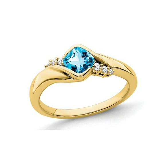 7/10 Carat (Ctw) Natural Blue Topaz Ring in 10K Yellow Gold with Diamonds for Women