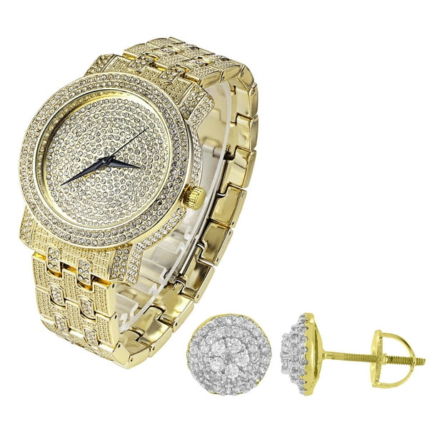 Master Of Bling Icy Hip Hop Watch Gold Tone Simulated Diamonds Bling Analog Quartz Mens