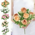 thumbnail image 1 of Ramo de flores de seda - Arreglo de dalias, rosas y hortensias, 33 cm de alto, decoración para el hogar y la boda, 1 of 7